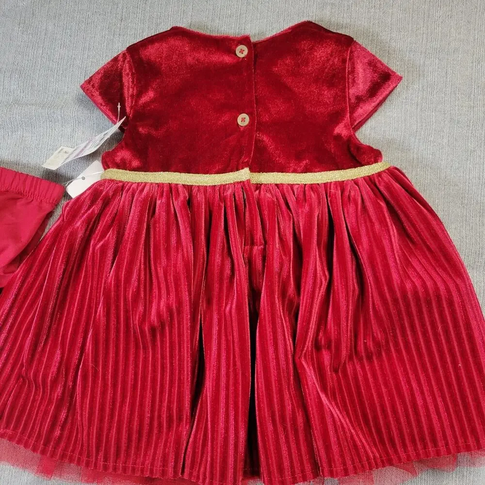 First Impressions 6-9 Months Red Velvet Holiday Dress Bloomers 2 PC Set NWT Baby
